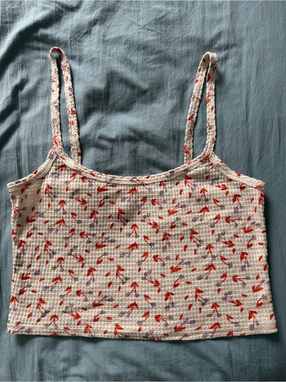 Free People Waffle Cropped Floral Tank Top